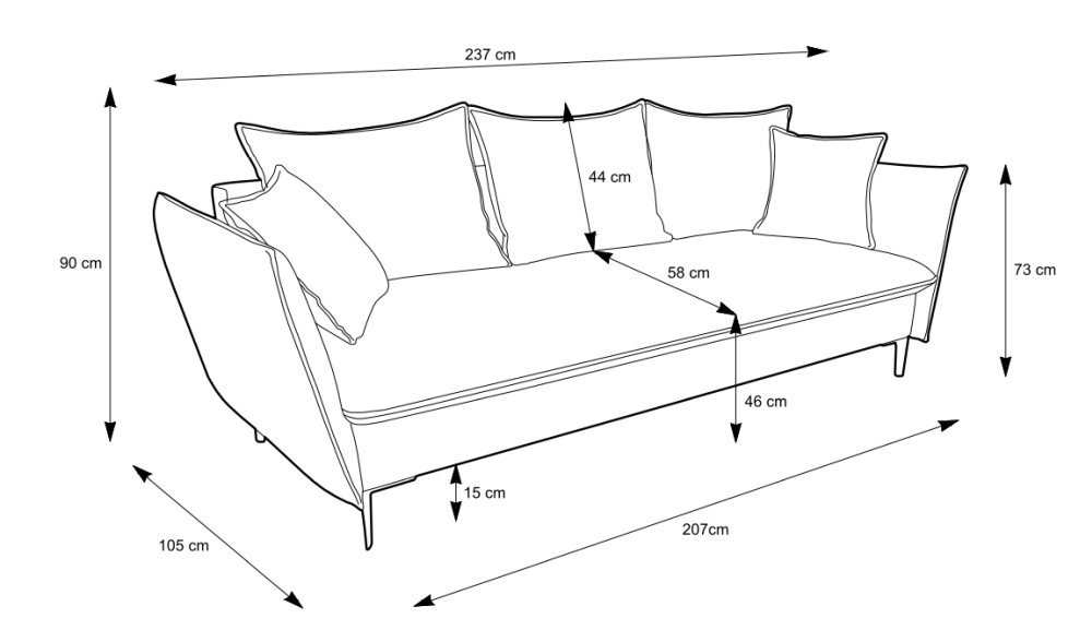 Sofa z łatwym system rozkładania do spania VELVET 5