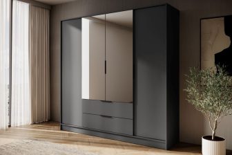Grafitowa duża szafa z dwoma lustrami