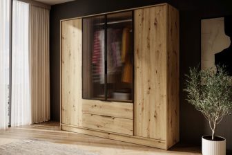 Duża szafa dąb artisan ze szklanymi forntami