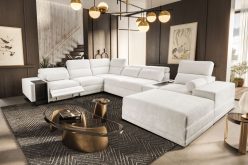 Wielka sofa U z elektrycznym podnóżkiem rozkładana z barkiem i indukcją ASTON 15 MIX 1