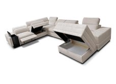 Wielka sofa U z elektrycznym podnóżkiem rozkładana z barkiem i indukcją ASTON 15 MIX 7
