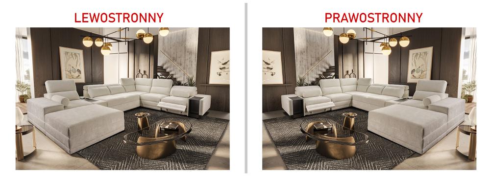 Wielka sofa U z elektrycznym podnóżkiem rozkładana z barkiem i indukcją ASTON 15 MIX 18