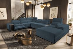 Wielka sofa U z elektrycznym podnóżkiem rozkładana z barkiem i indukcją ASTON 15 MIX 6