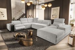 Wielka sofa U z elektrycznym podnóżkiem rozkładana z barkiem i indukcją ASTON 15 MIX 5