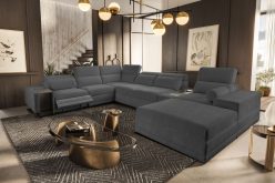 Wielka sofa U z elektrycznym podnóżkiem rozkładana z barkiem i indukcją ASTON 15 MIX 4