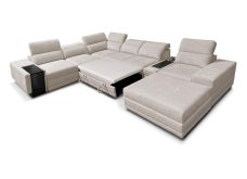 Wielka sofa U z elektrycznym podnóżkiem rozkładana z barkiem i indukcją ASTON 15 MIX 8