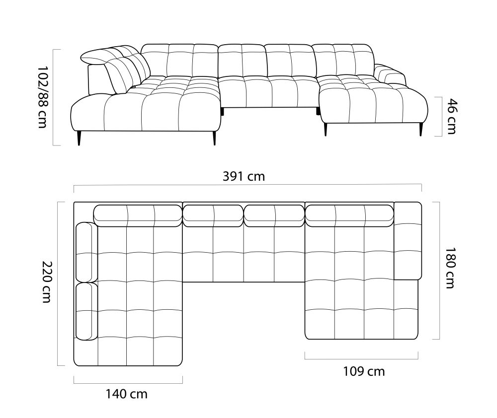 Wolnostojący narożnik elektryczny U z zagłówkami SOLVATO 3 5
