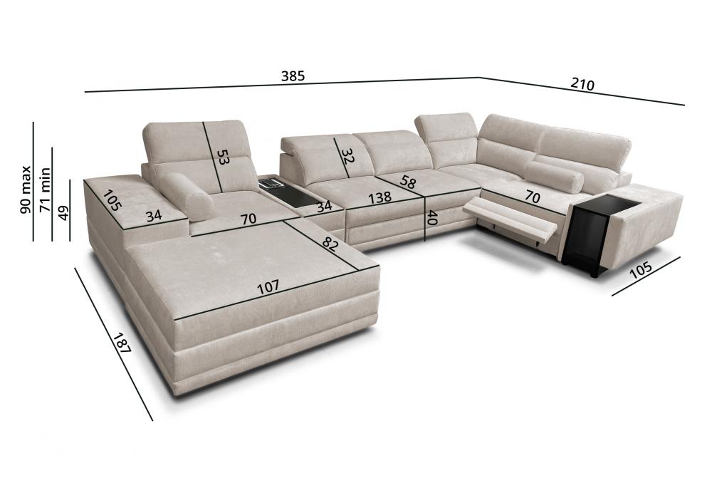 Wypoczynek w kształcie U z funkcją spania ze sterowanym podnóżkiem barkiem i ładowarką ASTON 14 MIX 21 Wypoczynek w kształcie U z funkcją spania ze sterowanym podnóżkiem barkiem i ładowarką ASTON 14 MIX 20