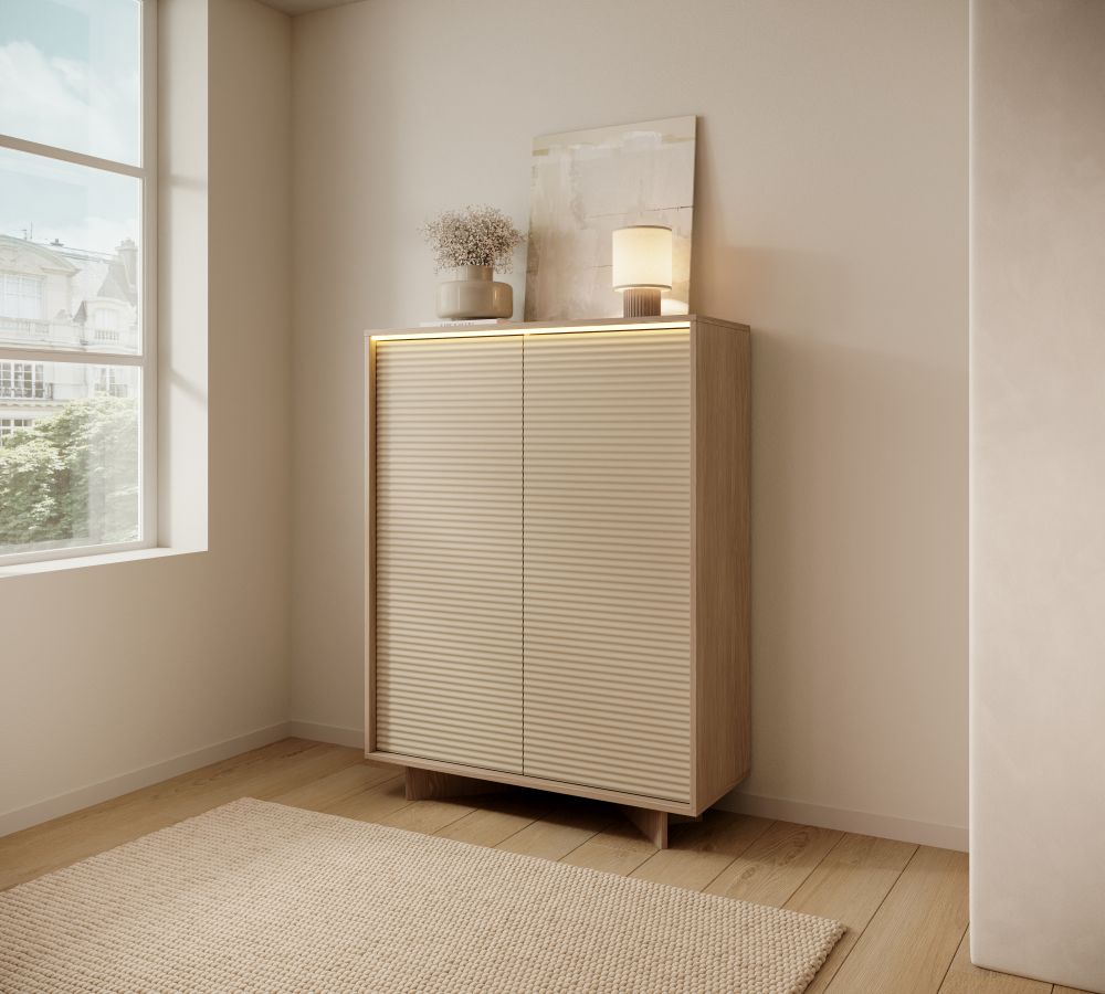 Wysoka komoda bez szuflad podświetlana LED 104 cm SENSO 1 Wysoka komoda bez szuflad z podświetleniem led