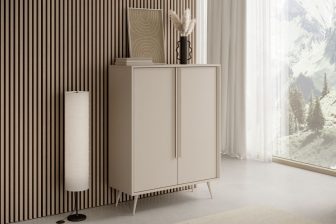 Minimalistyczna wysoka komoda w kolorze kaszmiru
