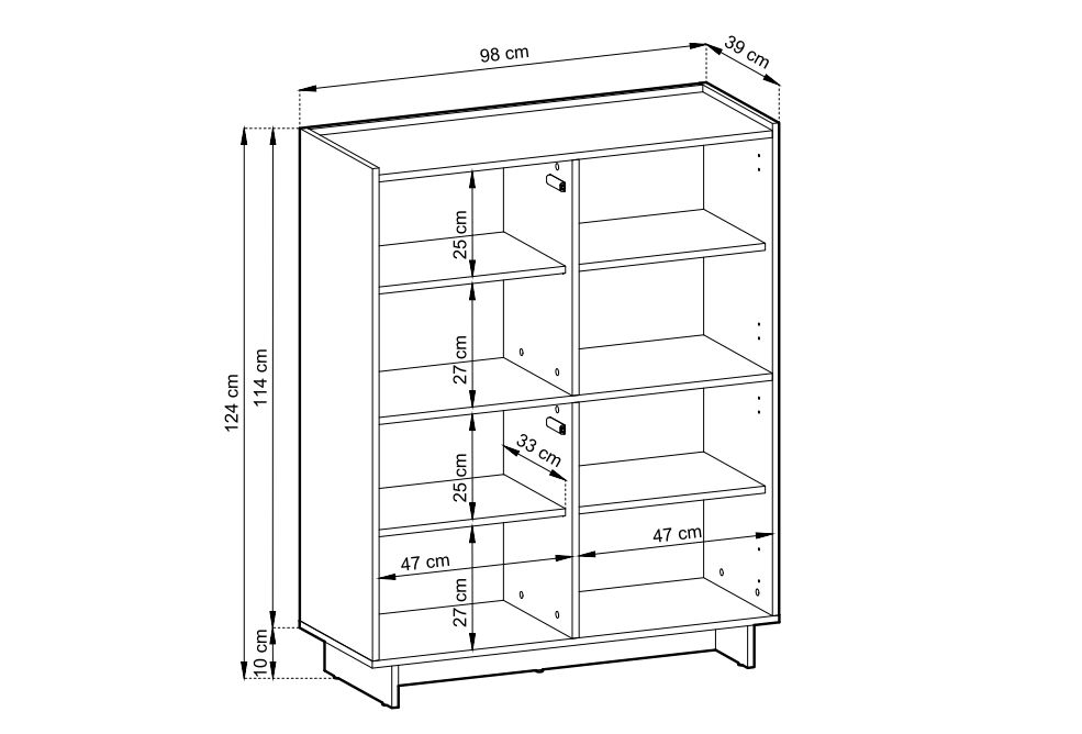 Wysoka komoda z półkami zamykana dąb karmelowy 98 cm CARAMELLO 6