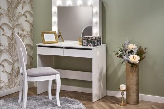 Biała nowoczesna toaletka z lustrem i oświetleniem LED
