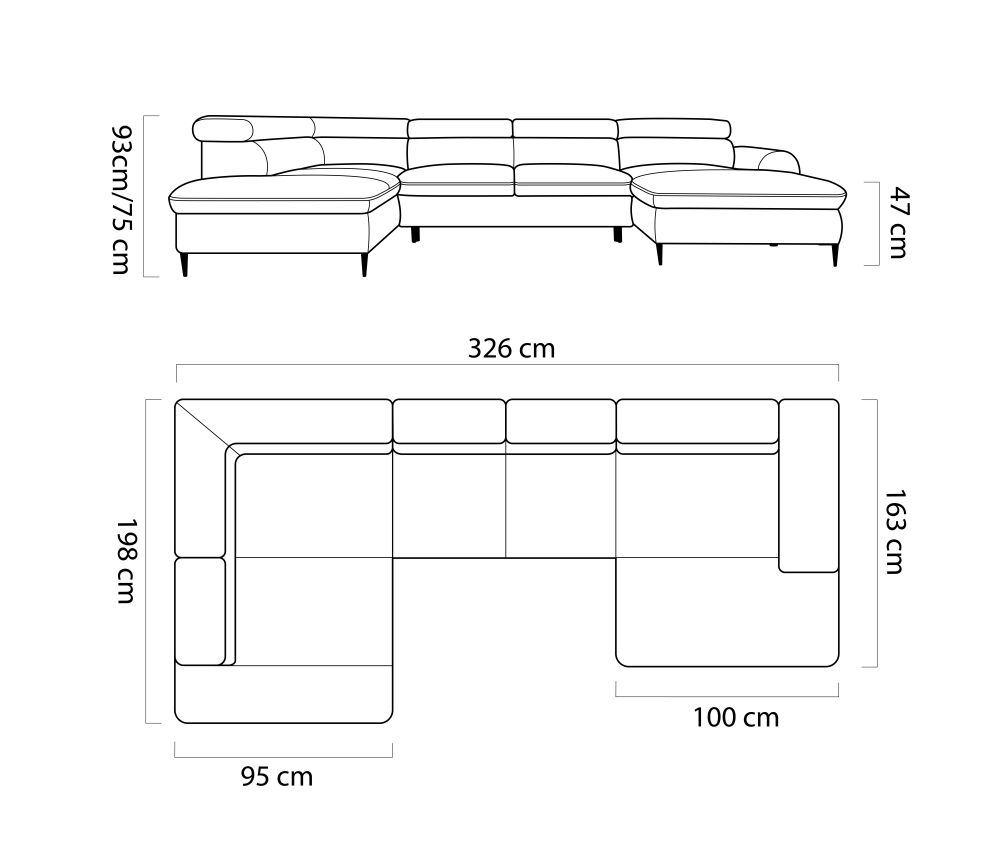 Smukła sofa U kształtna z zagłówkam i z funkcją spania VECTOR 3 6