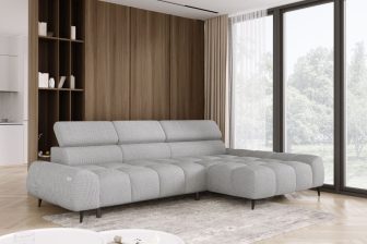 Nowoczesna sofa narożna geometryczna z elektrycznym wysuwem siedziska