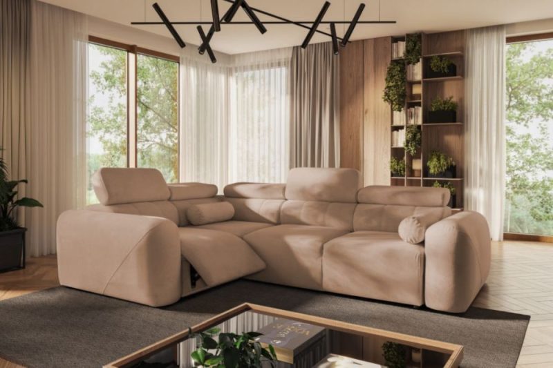 Ekskluzywna sofa narożna kawowa z elektrycznym podnóżkiem