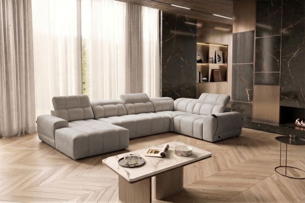 Sofa rogowa U z funkcją spania z ładowarką do smartfona INFERNO 4 1 Nowoczesna sofa rogowa U z funkcją spania z ładowarką do smartfona