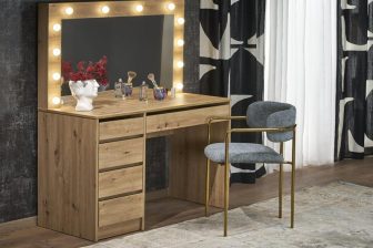 Toaletka dąb artisan z dużą ilością szuflad z oświetleniem lustra