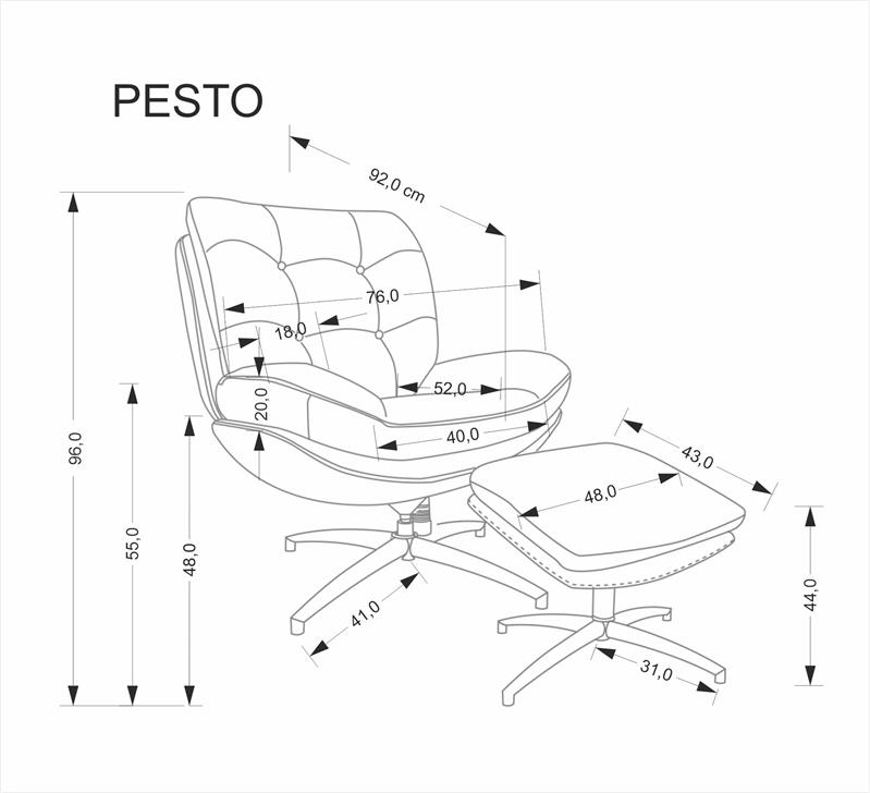 Fotel z podnóżkiem z szerokim siedziskiem i miękkim oparciem PESTO 10