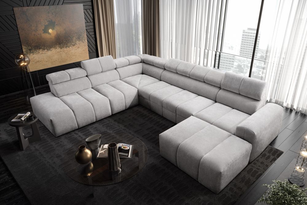 Sofa typu C z funkcją spania MARBELLA 10 15 Plamoodporna sofa typu C z funkcją spania codziennego