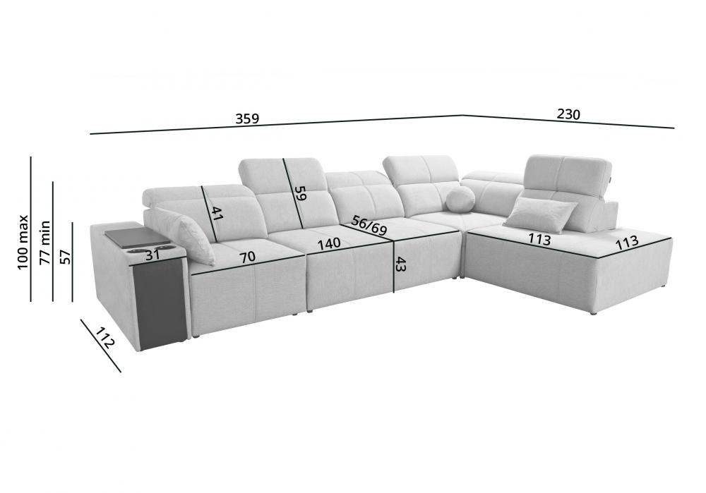 Ekskluzywna sofa rogowa z wydłużonym siedziskiem z funkcją spania MIRACLE 11 9