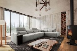Plamoodporna sofa rogowa z wydłużonym siedziskiem z funkcją spania