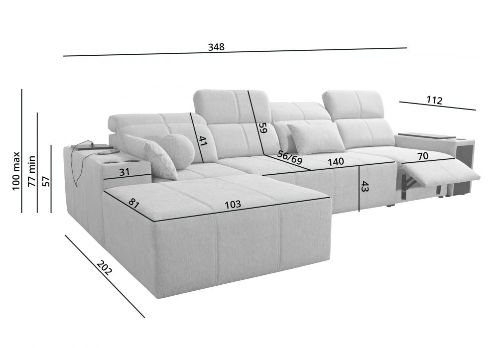 Narożnik z wydłużonym siedziskiem z funkcją spania relax elektryczny MIRACLE 12 MIX 10