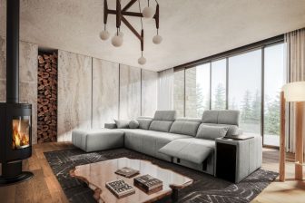Ekskluzywny plamoodporny narożnik z wysłużonym siedziskiem z funkcją spania relax elektryczny