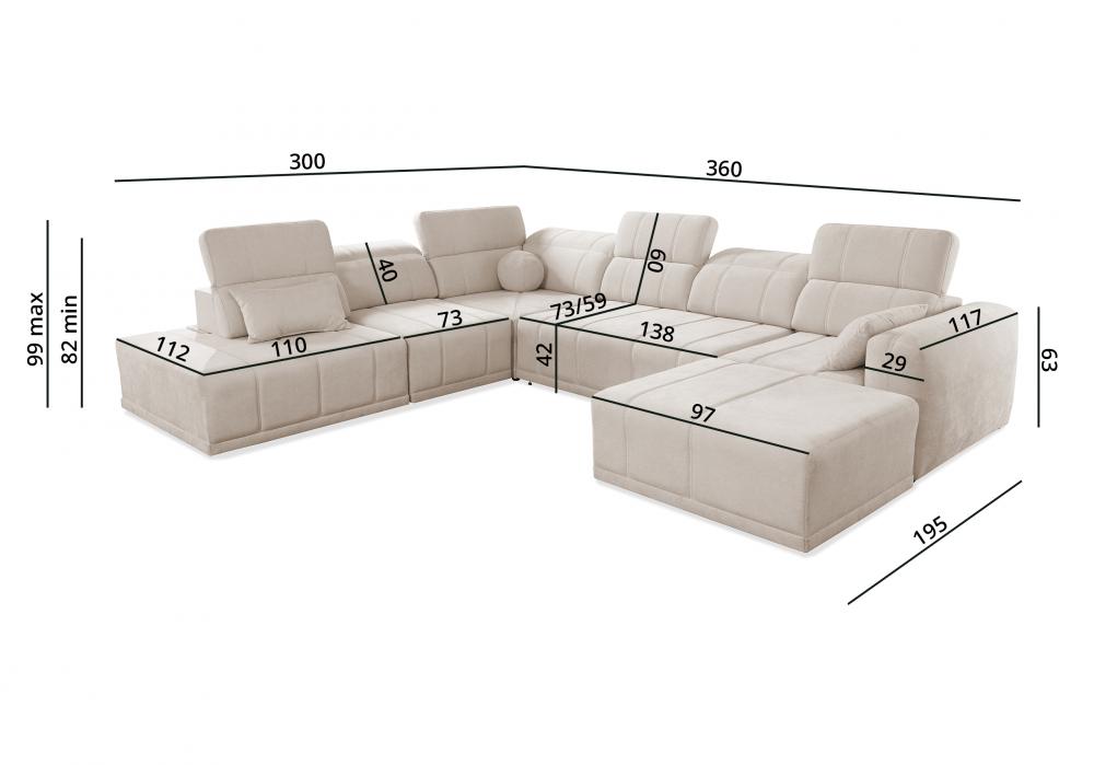 Niesymetryczna kanapa narożna premium w kształcie U z funkcją spania REVIT 10 14