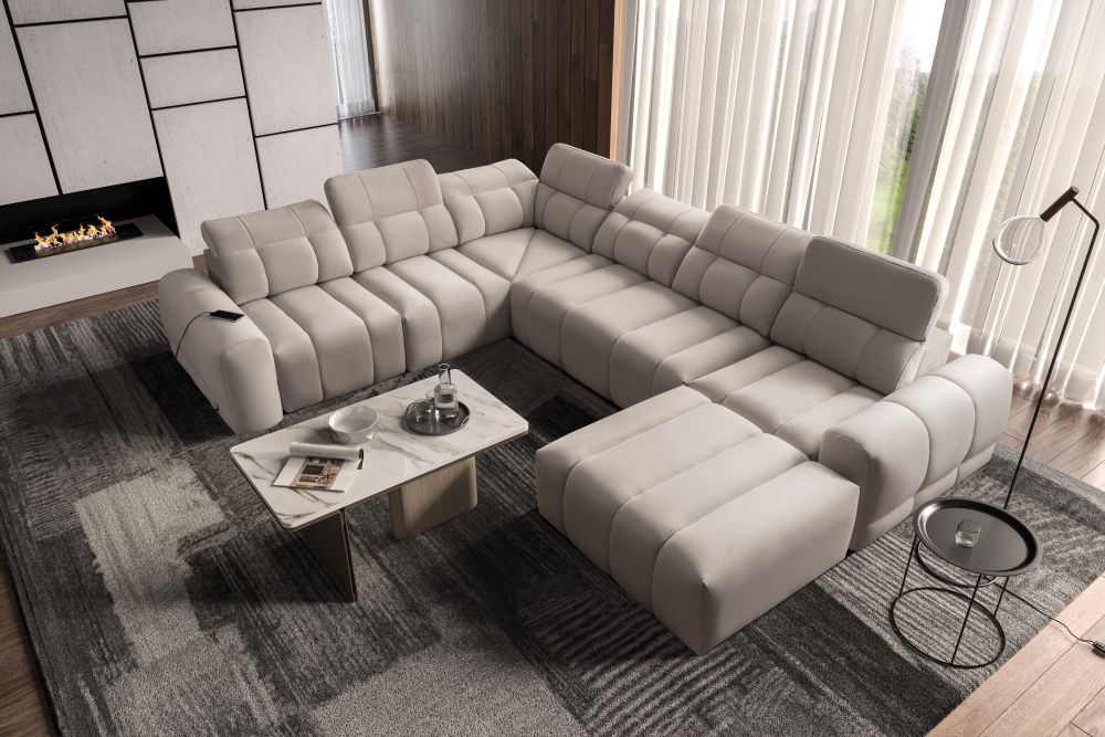 Rozkładana sofa U kształtna z kompaktową ładowarką USB INFERNO 8 1 Ekskluzywna i bardzo wygodna rozkładana sofa U kształtna z kompaktową ładowarką USB