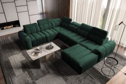 Rozkładana sofa U kształtna z kompaktową ładowarką USB INFERNO 8 17 Czarna aksamitna rozkładana sofa U kształtna z kompaktową ładowarką USB