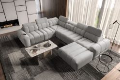 Rozkładana sofa U kształtna z kompaktową ładowarką USB INFERNO 8 19 Szara wielka rozkładana sofa U kształtna z kompaktową ładowarką USB