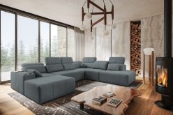 Rozkładana sofa z dwoma szezlongami z ładowarką MIRACLE 10 19 Szara zmywalna sofa z dwoma szezlongami z funkcją spania