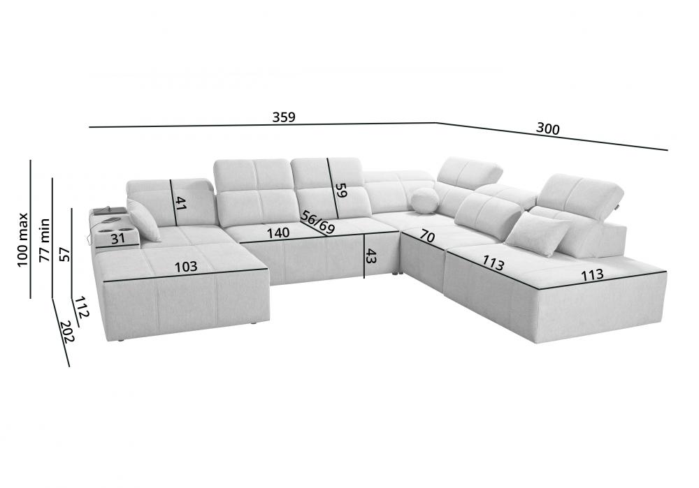 Rozkładana sofa z dwoma szezlongami z ładowarką MIRACLE 10 35 Rozkładana sofa z dwoma szezlongami z ładowarką MIRACLE 10 9