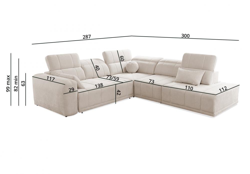 Sofa narożna z otwartym bokiem z funkcją spania regulacja głębokości REVIT 9 11