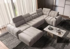 Sofa rogowa U z funkcją spania z ładowarką do smartfona INFERNO 4 18 Jasnoszara sofa rogowa U z funkcją spania z ładowarką do smartfona