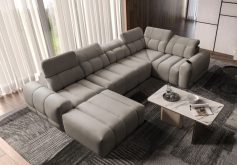 Sofa rogowa U z funkcją spania z ładowarką do smartfona INFERNO 4 19 Szara duża sofa rogowa U z funkcją spania z ładowarką do smartfona