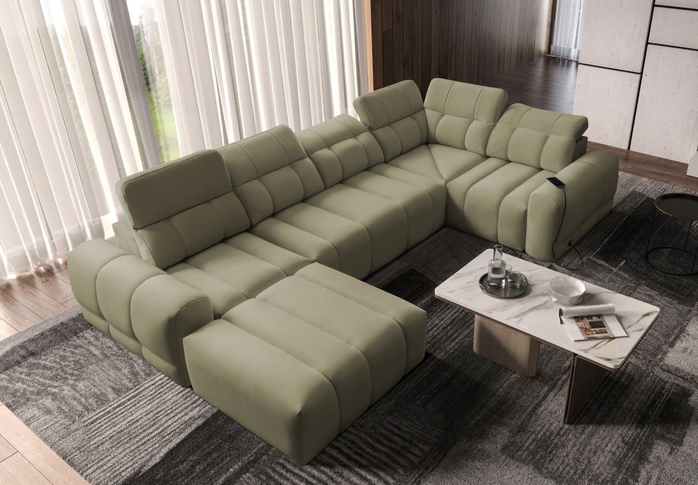 Sofa rogowa U z funkcją spania z ładowarką do smartfona INFERNO 4 1 Wielka i ekskluzywna sofa rogowa U z funkcją spania z ładowarką do smartfona