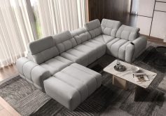 Sofa rogowa U z funkcją spania z ładowarką do smartfona INFERNO 4 12 Szara sofa rogowa U z funkcją spania z ładowarką do smartfona