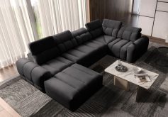 Sofa rogowa U z funkcją spania z ładowarką do smartfona INFERNO 4 14 Plamoodporna sofa rogowa U z funkcją spania z ładowarką do smartfona