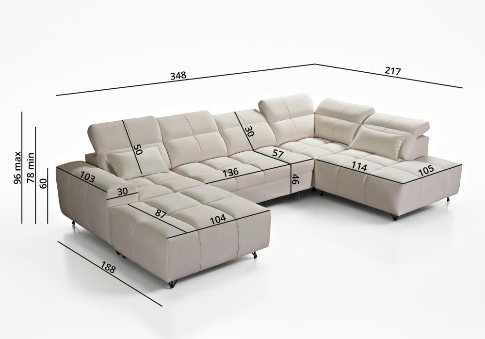 Luksusowa sofa U kształtna z funkcją spania CALVANO 6 18