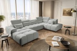 Jasna szara luksusowa sofa U kształtna z funkcją spania