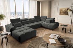 Szara wielka luksusowa sofa U kształtna z funkcją spania