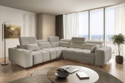 Sofa rogowa beżowa w tkaninie water repellent