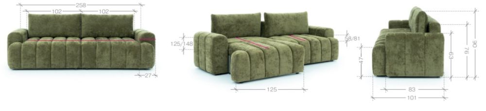 Rozkładana sofa narożnik w jednym na piance HR ASTI 8