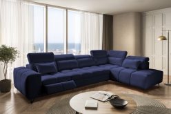 Granatowy wypoczynek do salonu z funkcją relax z funkcją spania codziennego