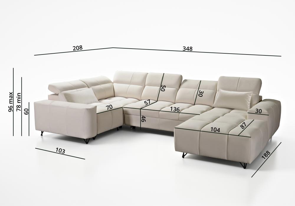 Wyszukana sofa podkowa z funkcją spania CALVANO 4 14