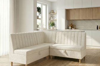 Elegancki beżowy plamoodporny narożnik do kuchni jadalni