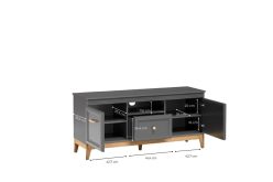Klasyczna szafka RTV szara z drewnem ze złotym 136cm TURRO 6