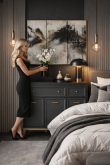 Klasyczna szara komoda ze złotymi uchwytami LED 136cm TURRO 1 15 Piękna szara komoda w stylu modern rustic