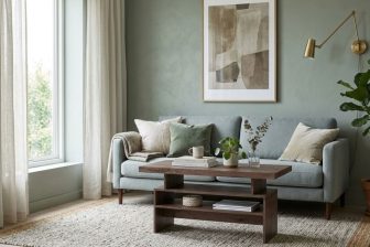 Ława do salonu z dużymi półkami brązowe drewno VELMONT 2 Stylowa ława do salonu ciemne drewno